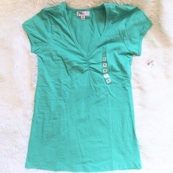Turquoise Stretch Shirred Tee T-shirt - Picture 1 of 1